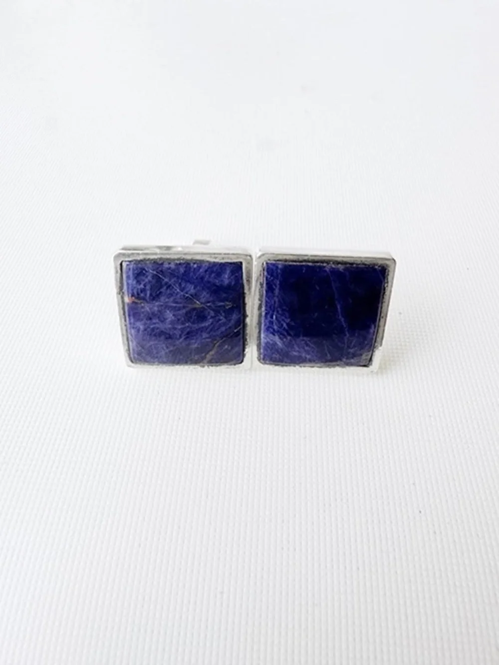 925 Sterling Silver Square Blue Sodalite Lapis Lazuli Stone Cufflinks Men 20.7g
